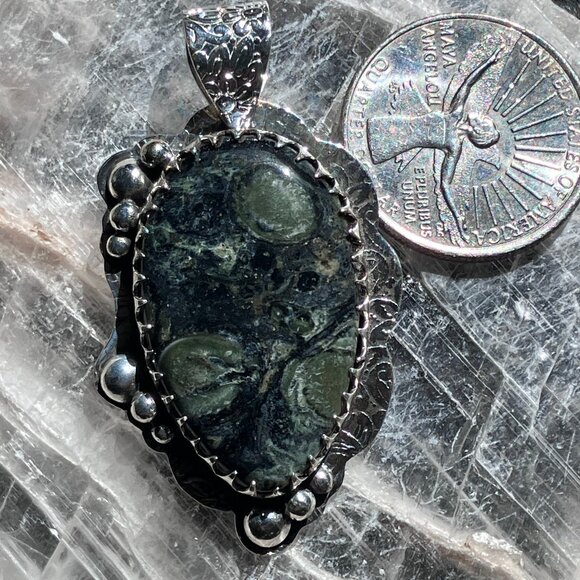 Kambaba Jasper Rhyolite and Stone Crystal Jewelry Pendant - Picture 8 of 8